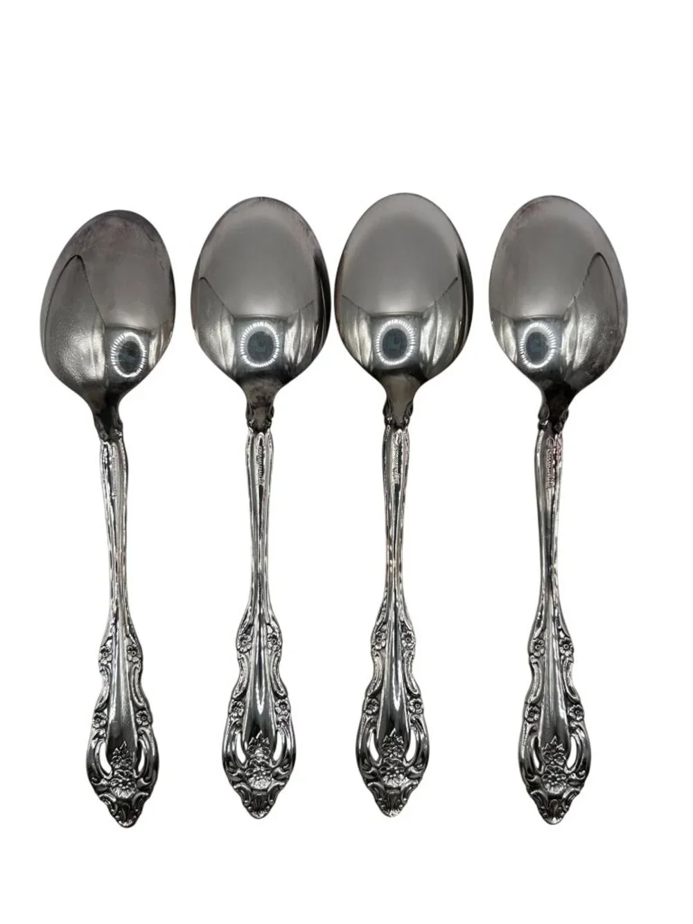 Set Of 4 Oneida Silverplate Silver Artistry Pattern Soup Spoons Discontinued 196